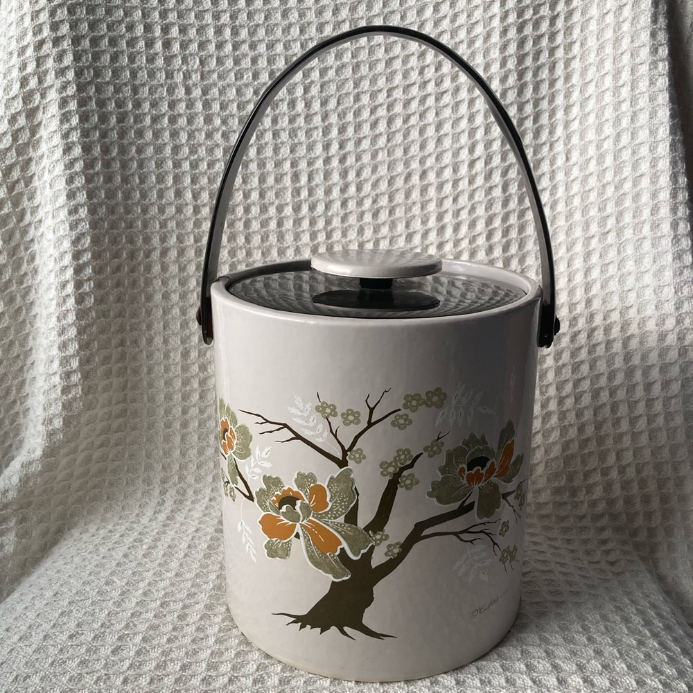 Vintage MCM Culver Ltd Insulated Ice Bucket With Tree Pattern